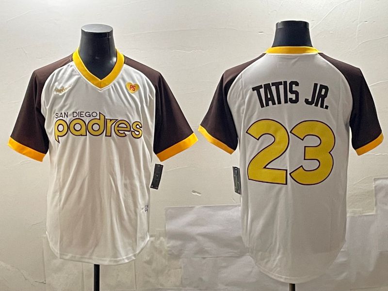 Men San Diego Padres 23 Tatis jr White Throwback Game 2025 Nike MLB Jersey style 1